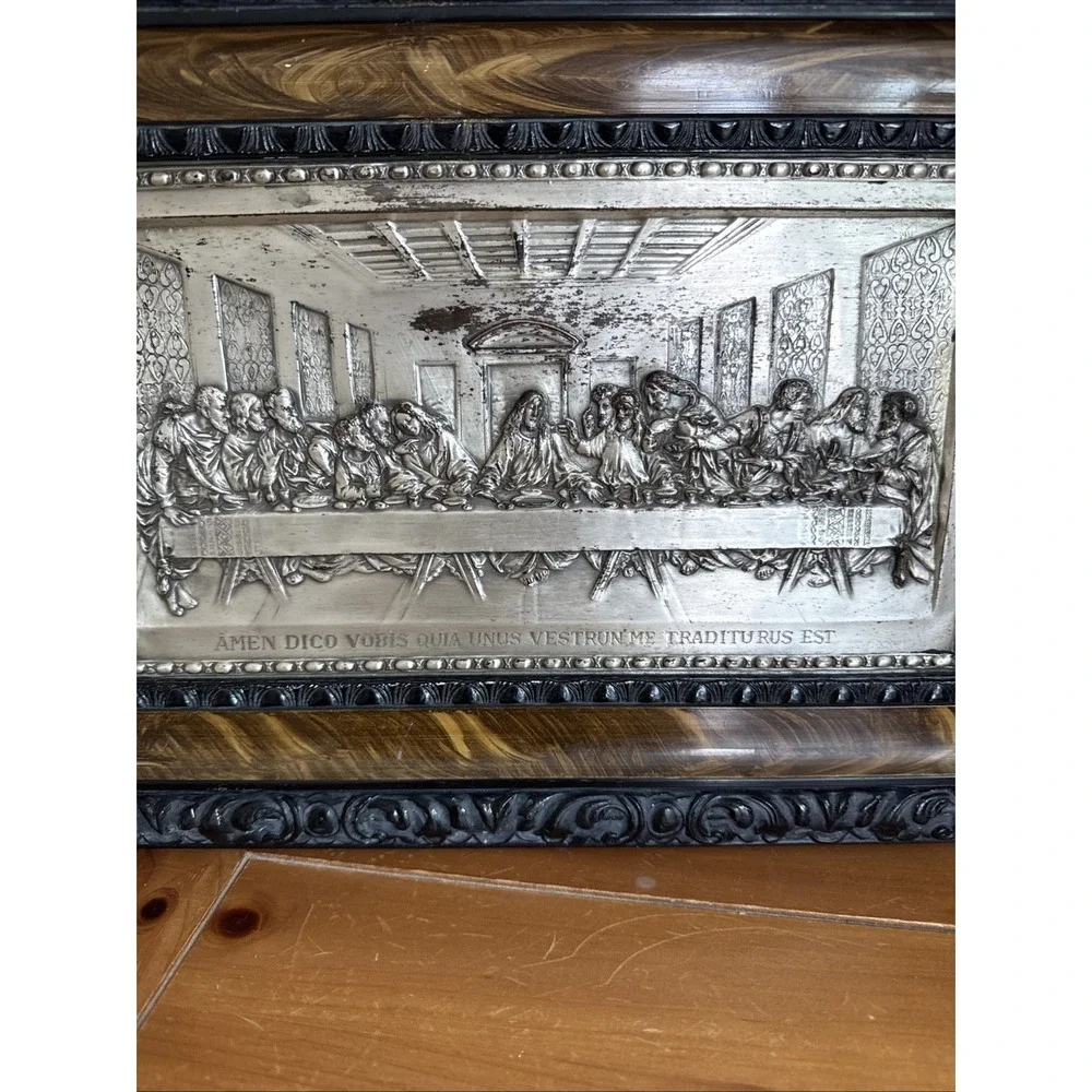 Vtg Made In Spain Aluminum Raised Relief The Last Supper Framed Wall Art 12x18